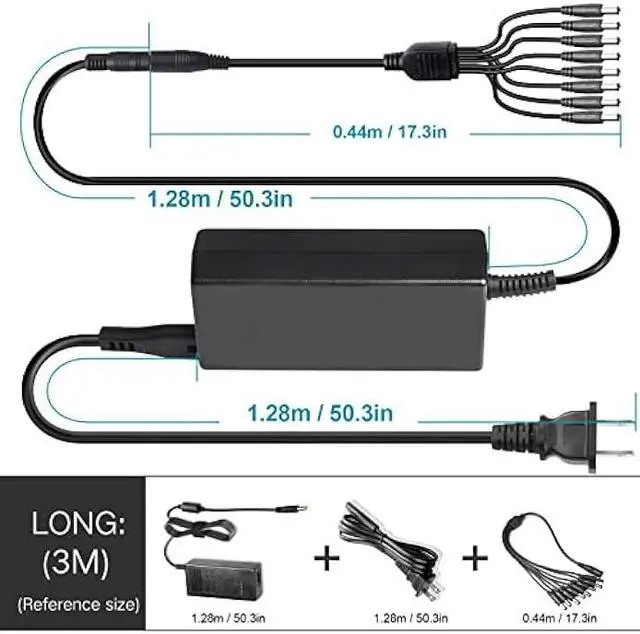 Alt view image 3 of 7 - 8-Way CCTV Camera Power Splitter-Security Camera Power Adapter-LED Driver Lighting Transformer DC Converter-Flexible LED Tape Strip Light AC DC Power Supply 12V 5A 60W