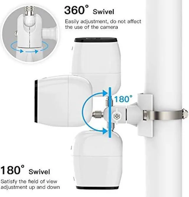 Alt view image 2 of 7 - OkeMeeo Universal Outdoor Camera Mount for Arlo Pro 4/Pro 3/Ultra 2/Arlo Essential/Reolink Wyze Cam,eufyCam and More with 1/4 Inch Attach Point, Fits 1.96-7.87 inch Pipe No Drill(White, 2 Pack)
