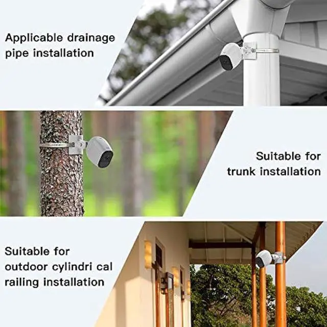 Alt view image 3 of 7 - OkeMeeo Universal Outdoor Camera Mount for Arlo Pro 4/Pro 3/Ultra 2/Arlo Essential/Reolink Wyze Cam,eufyCam and More with 1/4 Inch Attach Point, Fits 1.96-7.87 inch Pipe No Drill(White, 2 Pack)
