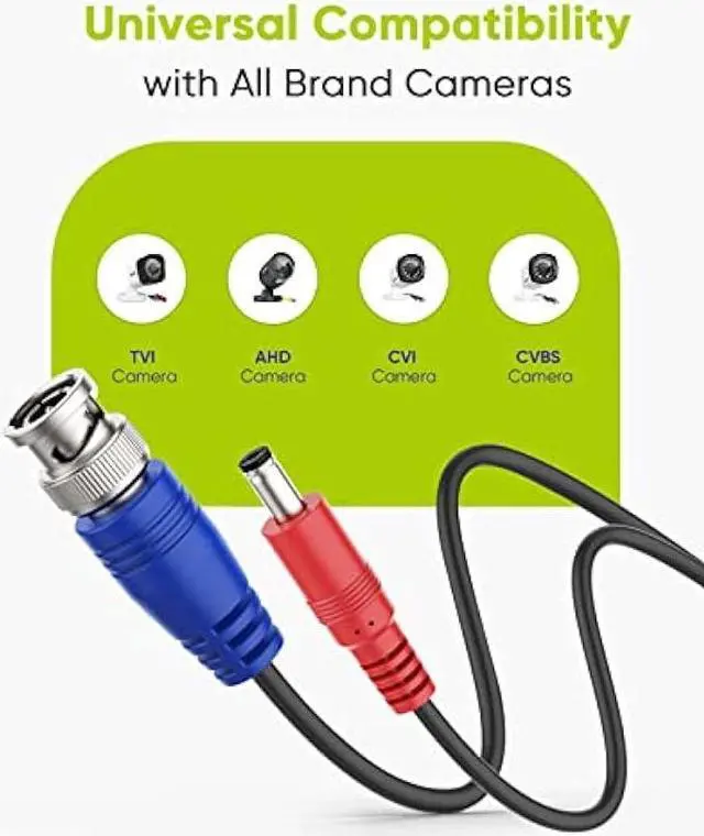 Alt view image 5 of 7 - SANNCE 4-Pack 100ft BNC Video and Power Security Camera Cable with BNC Connectors and RCA Adapters for CCTV Camera System 100pcs Cable Clips (Black)