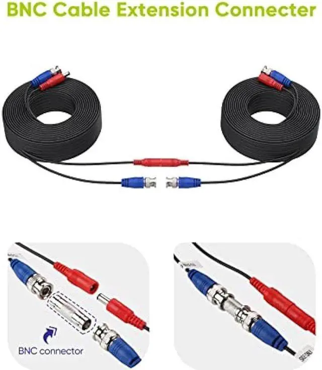 Alt view image 7 of 7 - SANNCE 4-Pack 100ft BNC Video and Power Security Camera Cable with BNC Connectors and RCA Adapters for CCTV Camera System 100pcs Cable Clips (Black)