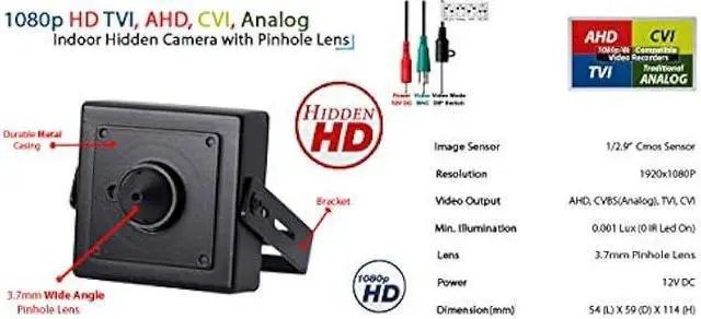 Alt view image 3 of 7 - Evertech 1080p HD 4in1 AHD TVI CVI, Analog Indoor Hidden Camera with Pinhole Lens