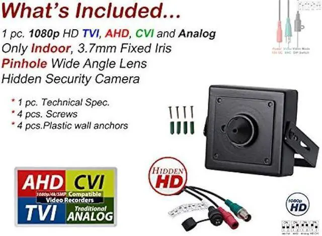Alt view image 2 of 7 - Evertech 1080p HD 4in1 AHD TVI CVI, Analog Indoor Hidden Camera with Pinhole Lens