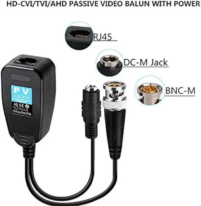 Alt view image 4 of 7 - Passive Video Balun 4 Pairs RJ45 Transceiver Transmitter HD-CVI/TVI/AHD/CVBS with DC Built-in Transient Suppression Protection for 720P/960P/1080P/5MP CCTV Security DVR Surveillance Camera System