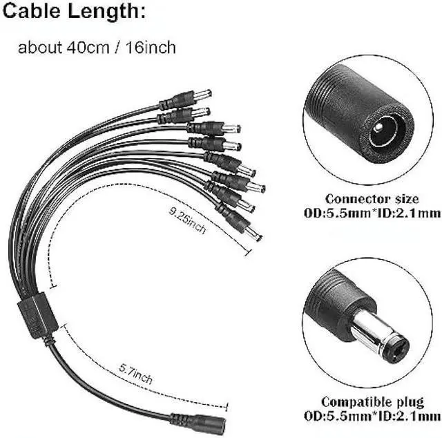 Alt view image 3 of 7 - 12V 7A Power Supply Security Surveillance - AC 100-240V to DC 12 Volt 7 Amp Switching Power Supply Adapter Transformer with 1 to 8 Splitter Cable for LED Strip Light CCTV Security System
