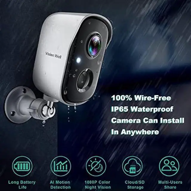 Alt view image 2 of 6 - Wireless Cameras for Home/Outdoor Security, Battery Powered 1080P HD WiFi Security Outdoor with Spotlight, AI Motion Detection, Siren, Color Night Vision, 2-Way Talk, SD/Cloud Storage