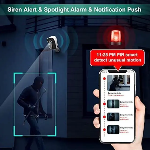 Alt view image 4 of 6 - Wireless Cameras for Home/Outdoor Security, Battery Powered 1080P HD WiFi Security Outdoor with Spotlight, AI Motion Detection, Siren, Color Night Vision, 2-Way Talk, SD/Cloud Storage
