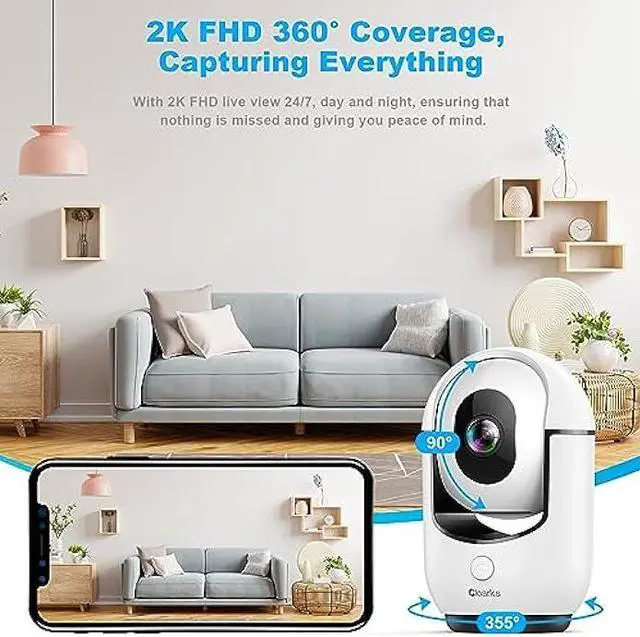 Alt view image 4 of 6 - 2K Pan/Tilt Security Camera, WiFi Indoor Camera for Home Security with AI Motion Detection, Baby/Pet Camera with Phone App, Color Night Vision, 2-Way Audio, 24/7, Siren, TF/Cloud Storage