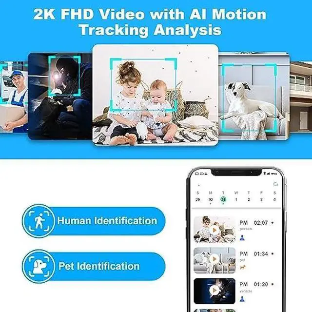 Alt view image 3 of 6 - 2K Pan/Tilt Security Camera, WiFi Indoor Camera for Home Security with AI Motion Detection, Baby/Pet Camera with Phone App, Color Night Vision, 2-Way Audio, 24/7, Siren, TF/Cloud Storage