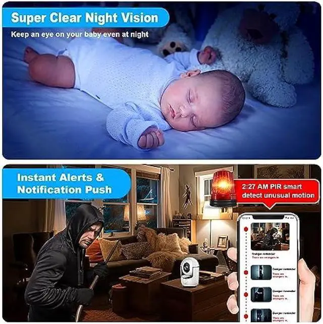 Alt view image 5 of 6 - 2K Pan/Tilt Security Camera, WiFi Indoor Camera for Home Security with AI Motion Detection, Baby/Pet Camera with Phone App, Color Night Vision, 2-Way Audio, 24/7, Siren, TF/Cloud Storage