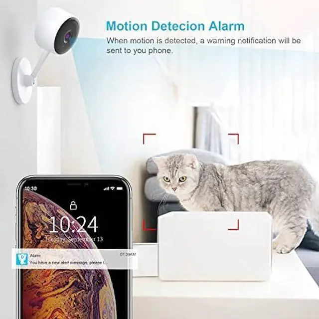 Alt view image 2 of 6 - Indoor Camera, Cameras for Home Security with Night Vision, Pet Camera with Phone App, 1080P Indoor Security Camera, Motion Detection, 2-Way Audio, WiFi Camera Home Camera Compatible with Alexa