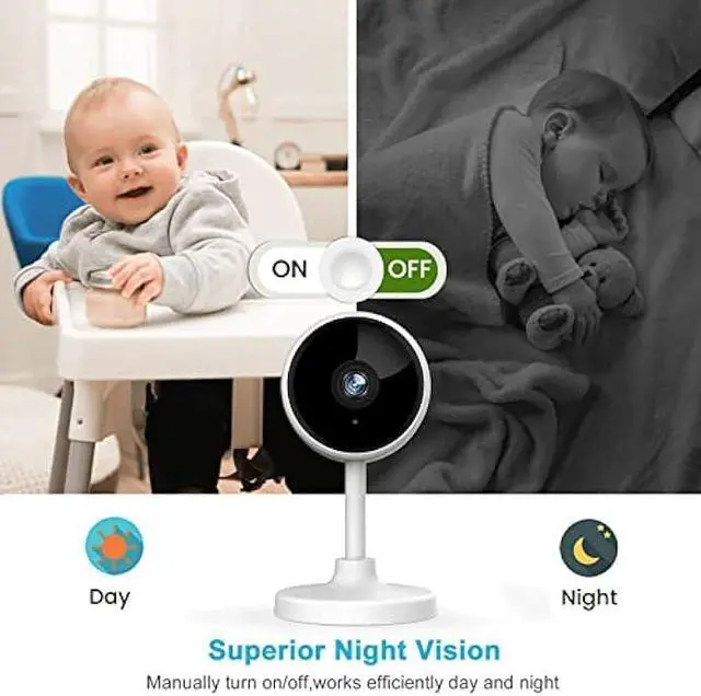 Alt view image 3 of 6 - Indoor Camera, Cameras for Home Security with Night Vision, Pet Camera with Phone App, 1080P Indoor Security Camera, Motion Detection, 2-Way Audio, WiFi Camera Home Camera Compatible with Alexa