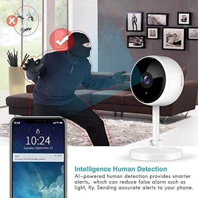 Alt view image 4 of 6 - Indoor Camera, Cameras for Home Security with Night Vision, Pet Camera with Phone App, 1080P Indoor Security Camera, Motion Detection, 2-Way Audio, WiFi Camera Home Camera Compatible with Alexa