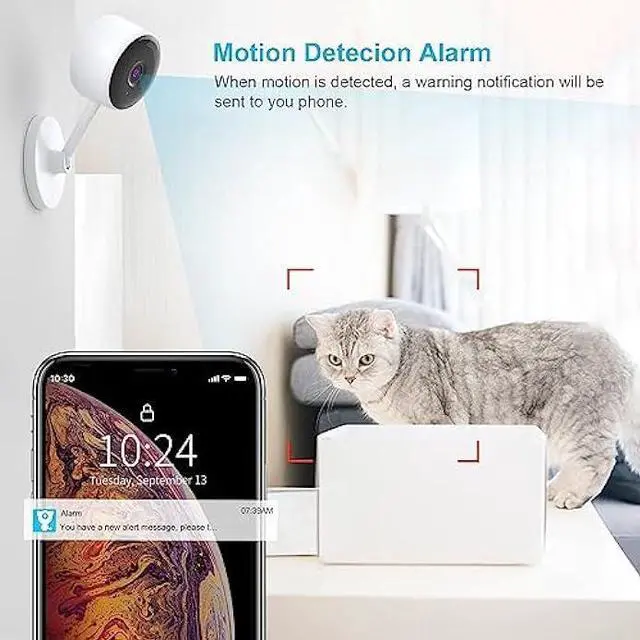 Alt view image 2 of 6 - Indoor Camera, Cameras for Home Security with Night Vision, Pet Camera with Phone App, 1080P Indoor Security Camera, Motion Detection, 2-Way Audio, WiFi Camera Home Camera Compatible with Alexa