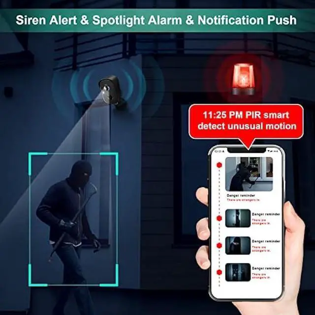 Alt view image 4 of 6 - Security Cameras Wireless Outdoor, 1080P Battery Powered AI Motion Detection Spotlight Siren Alarm WiFi Surveillance Indoor Home Camera, Color Night Vision, 2-Way Talk, Waterproof, Cloud/SD Storage