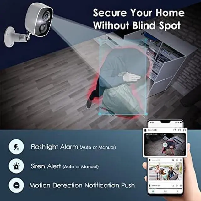 Alt view image 4 of 6 - Security Camera Wireless Outdoor, 2-Way Talk Battery Powered Wi-Fi Cameras for Outside and Indoor 1080P Night Vision AI Motion Detection Spotlight Siren Alarm IP65 Weatherproof