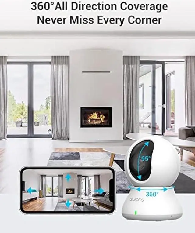 Alt view image 3 of 5 - blurams Security Camera, 2K Indoor Camera 360° Pet Camera for Home Security w/Motion Tracking, Phone App, 2-Way Audio, IR Night Vision, Siren, Works with Alexa & Google Assistant(2.4GHz ONLY)
