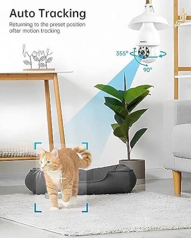 Alt view image 6 of 6 - WESECUU Light Bulb Security Camera, 2.4G/5G WiFi Security Cameras Wireless Outdoor Indoor for Home Security, 360° Monitoring, Auto Tracking, 24/7 Recording, Color Night Vision, Compatible with Alexa