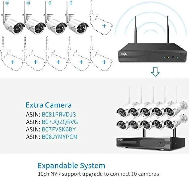 Alt view image 5 of 5 - [Expandable 10CH,2K] Hiseeu Wireless Security Camera System with 1TB Hard Drive with One-Way Audio,10 Channel NVR 4Pcs 1296P 3MP Night Vision WiFi Security Surveillance Cameras DC Power Home Outdoor