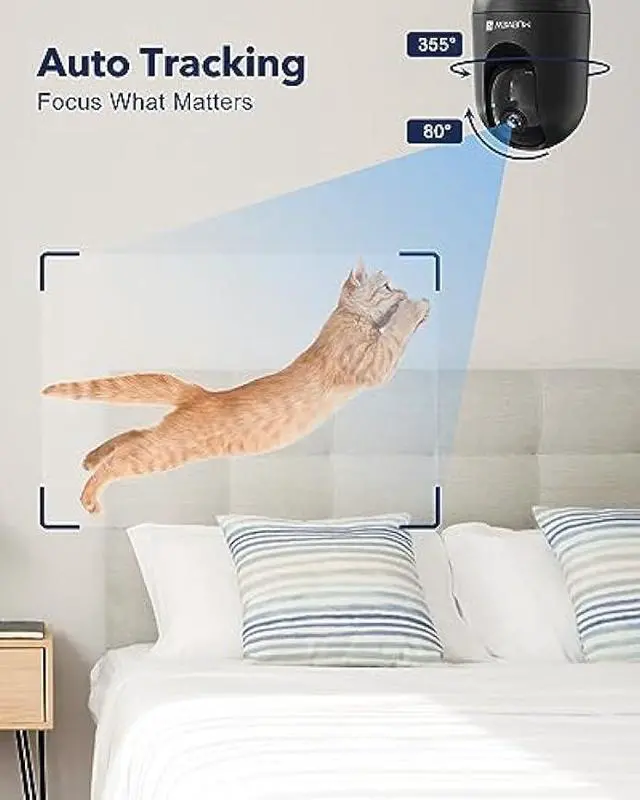 Alt view image 3 of 6 - MUBVIEW Cameras for Home Security, Indoor Security Camera, 2.4G WiFi Wired Camera Ideal for Dog/Elder/Baby, Motion Tracking, Two-Way Audio, Pan Tilt, 24/7, 2K Night Vision PK320B-D