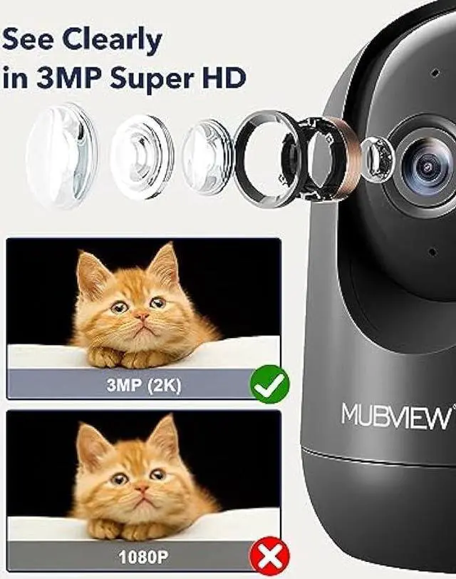 Alt view image 4 of 6 - MUBVIEW Cameras for Home Security, Indoor Security Camera, 2.4G WiFi Wired Camera Ideal for Dog/Elder/Baby, Motion Tracking, Two-Way Audio, Pan Tilt, 24/7, 2K Night Vision PK320B-D