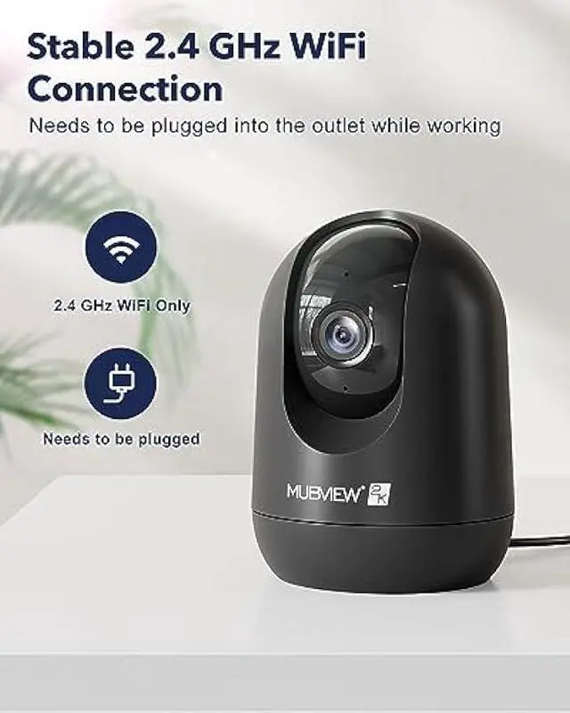 Alt view image 6 of 6 - MUBVIEW Cameras for Home Security, Indoor Security Camera, 2.4G WiFi Wired Camera Ideal for Dog/Elder/Baby, Motion Tracking, Two-Way Audio, Pan Tilt, 24/7, 2K Night Vision PK320B-D