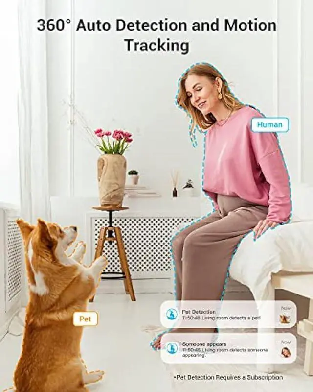 Alt view image 4 of 5 - blurams Security Camera, 2K Indoor Camera 360° Pet Camera for Home Security w/Motion Tracking, Phone App, 2-Way Audio, IR Night Vision, Siren, Works with Alexa & Google Assistant(2.4GHz ONLY)