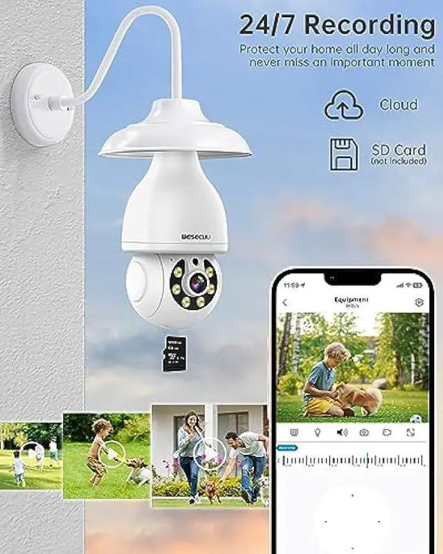 Alt view image 4 of 6 - WESECUU Light Bulb Security Camera, 2.4G/5G WiFi Security Cameras Wireless Outdoor Indoor for Home Security, 360° Monitoring, Auto Tracking, 24/7 Recording, Color Night Vision, Compatible with Alexa