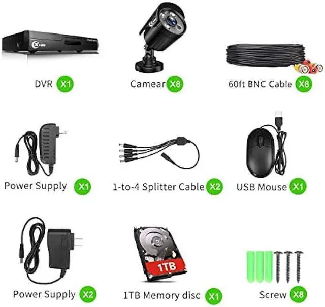 Alt view image 6 of 7 - XVIM 8CH 1080P Wired Security Camera System with 1TB Hard Drive, 8pcs HD Outdoor Home Surveillance Cameras Night Vision Remote Access Motion Alert