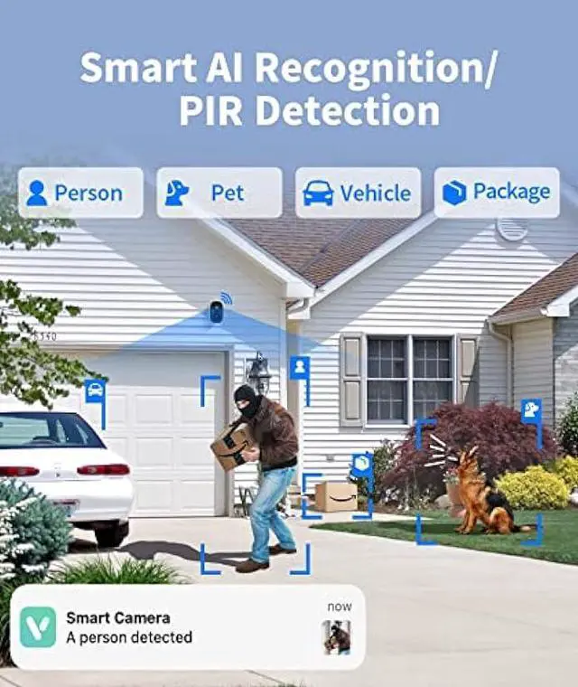 Alt view image 3 of 6 - Security Cameras Wireless Outdoor, 1080P WiFi Camera Outdoor Wireless w/Color Night Vision, AI/PIR Detection, 2-Way Talk, Cloud/SD, Weatherproof, Battery Powered Outdoor Cameras for Home Security