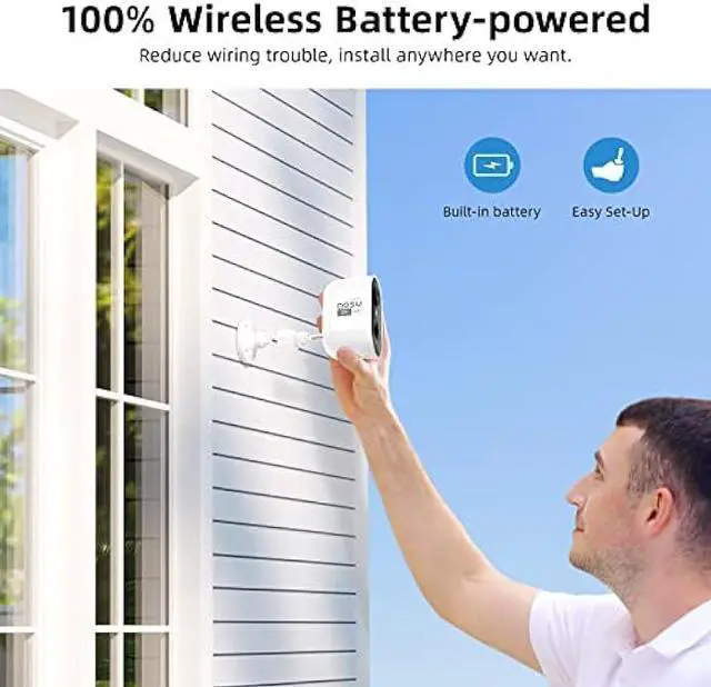 Alt view image 2 of 6 - AOSU 2K Security Cameras Wireless Outdoor, Battery Powered for Home Security Cameras with PIR Human Motion Detection, Full-Color Night Vision, Spotlight & Siren, 2-Way Audio, 2.4GHz WiFi, Waterproof