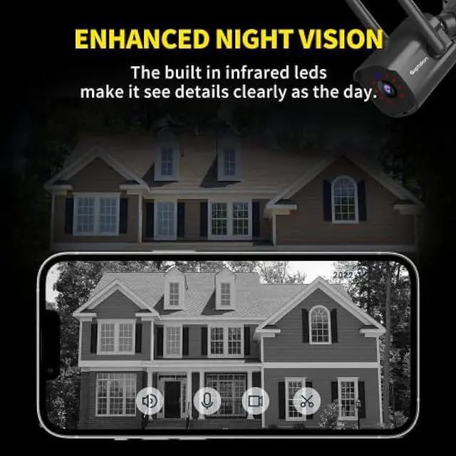 Alt view image 3 of 6 - Septekon 2K Home Security Cameras 4 Pack, 2.4G Wired WiFi Security Camera Outdoor with Night Vision, Two-Way Audio, IP66, Motion Detection Alarm, Dual Antenna, Black