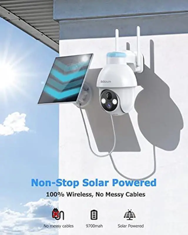 Alt view image 3 of 5 - Rebluum Security Camera Wireless Outdoor, 2K Solar Security Camera,Battery Powered 360°PTZ Security Camera,Color Night Vision,PIR Motion Detection,2-Way Audio,Compatible with Alexa