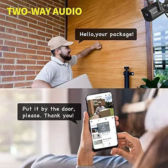 Alt view image 4 of 6 - Septekon 2K Home Security Cameras 4 Pack, 2.4G Wired WiFi Security Camera Outdoor with Night Vision, Two-Way Audio, IP66, Motion Detection Alarm, Dual Antenna, Black