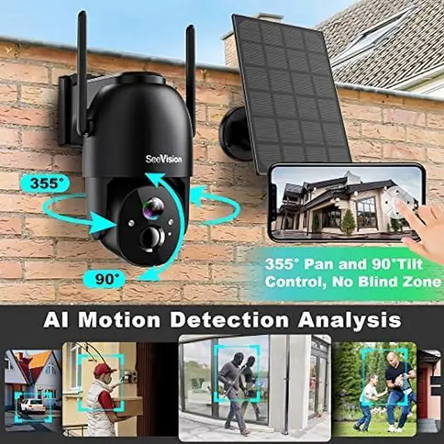 Alt view image 3 of 6 - Solar Security Cameras Wireless Outdoor, SeeVision 2K Battery Powered PTZ WiFi 3MP Camera for Home with Spotlight, PIR Motion Detection,Siren, Color Night Vision, 2-Way Talk, SD/Cloud Storage