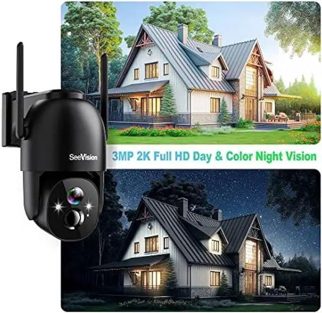 Alt view image 4 of 6 - Solar Security Cameras Wireless Outdoor, SeeVision 2K Battery Powered PTZ WiFi 3MP Camera for Home with Spotlight, PIR Motion Detection,Siren, Color Night Vision, 2-Way Talk, SD/Cloud Storage
