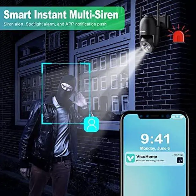 Alt view image 5 of 6 - Solar Security Cameras Wireless Outdoor, SeeVision 2K Battery Powered PTZ WiFi 3MP Camera for Home with Spotlight, PIR Motion Detection,Siren, Color Night Vision, 2-Way Talk, SD/Cloud Storage