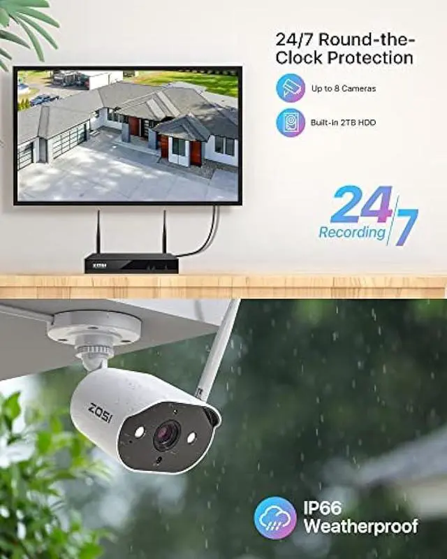 Alt view image 5 of 6 - ZOSI 8CH 2K Wireless Home Security Camera System with 2TB HDD,8X 3MP WiFi Indoor Outdoor Cameras,Color Night Vision,Two-Way Audio,Light & Siren Alarm,2K H.265+ 8CH NVR Recorder for 24/7 Recording
