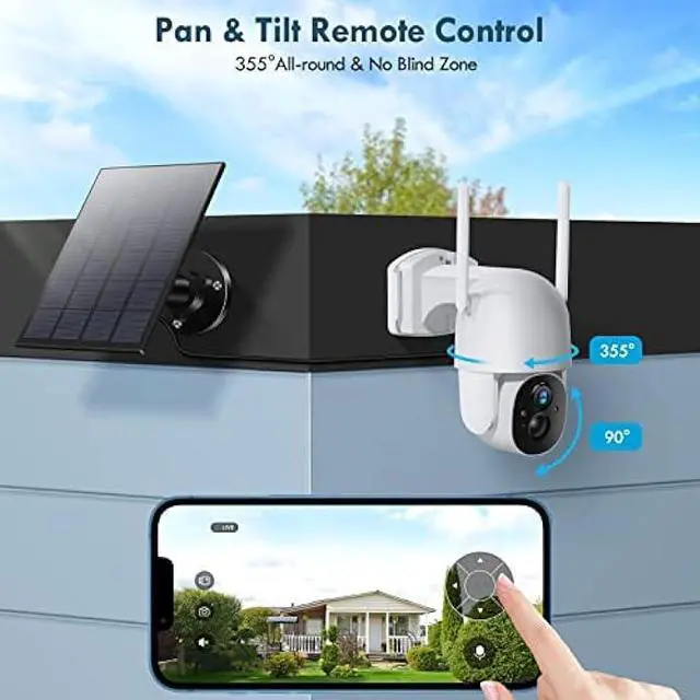 Alt view image 6 of 6 - Wireless Cameras for Home/Outdoor Security, Solar Security Cameras Wireless Outdoor 355°PTZ, 3MP 2K FHD WiFi Camera with Spotlight, Motion Detection, Siren, Color Night Vision, 2-Way Talk, SD/Cloud