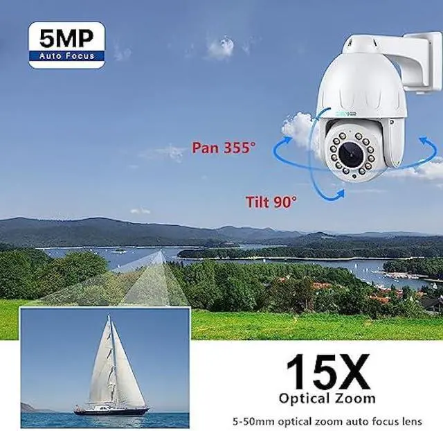 Alt view image 2 of 7 - SV3C POE PTZ Security Camera Outdoor 15X Optical Zoom 5MP Auto Tracking Floodlight Color Night Vision IP Camera, 2-Way Audio, Metal Shell, RTSP, FTP, SD Card Record, BlueIris, Onvif Conformant (Wired)