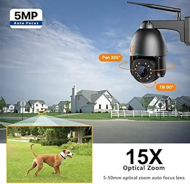 Alt view image 2 of 7 - SV3C PTZ WiFi Security Camera Outdoor 15X Optical Zoom Auto Tracking 5MP Floodlight Color Night Vision Wireless IP Cam, 2-Way Audio, Black Metal Shell, RTSP, SD Card Record, BlueIris, Onvif Conformant