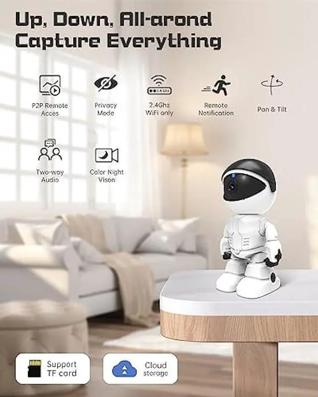 Alt view image 2 of 6 - Indoor Camera,2K Cameras for Home Security, Pet Camera with phone App,Security Camera Indoor Wireless,Smart Pan Tilt Camera for Baby Monitor,2-Way Audio, Night Vision, Auto Tracking, Motion Detection