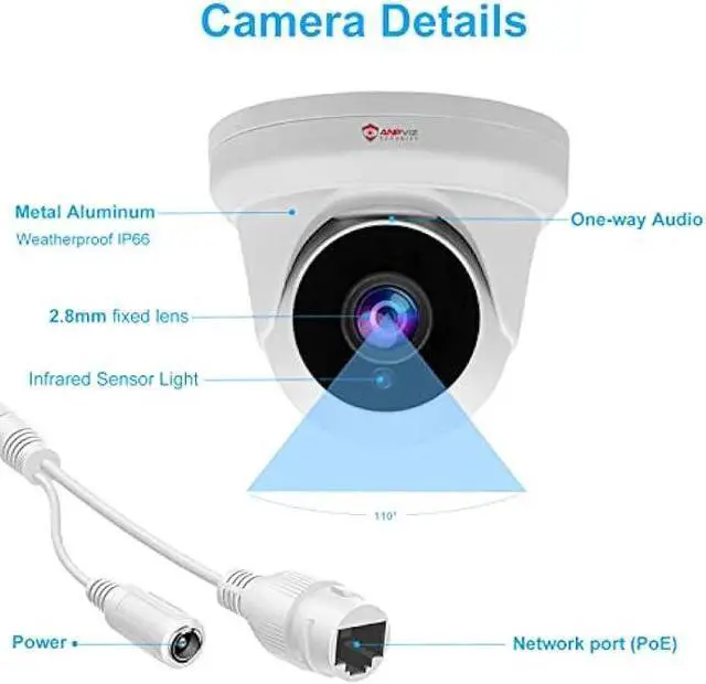 Alt view image 5 of 6 - Anpviz 4MP PoE IP Turret Camera with Microphone/Audio, IP Security Camera Outdoor Indoor, Night Vision 50ft, Waterproof IP66, 108° Wide Angle 2.8mm Lens, 24/7 Recording