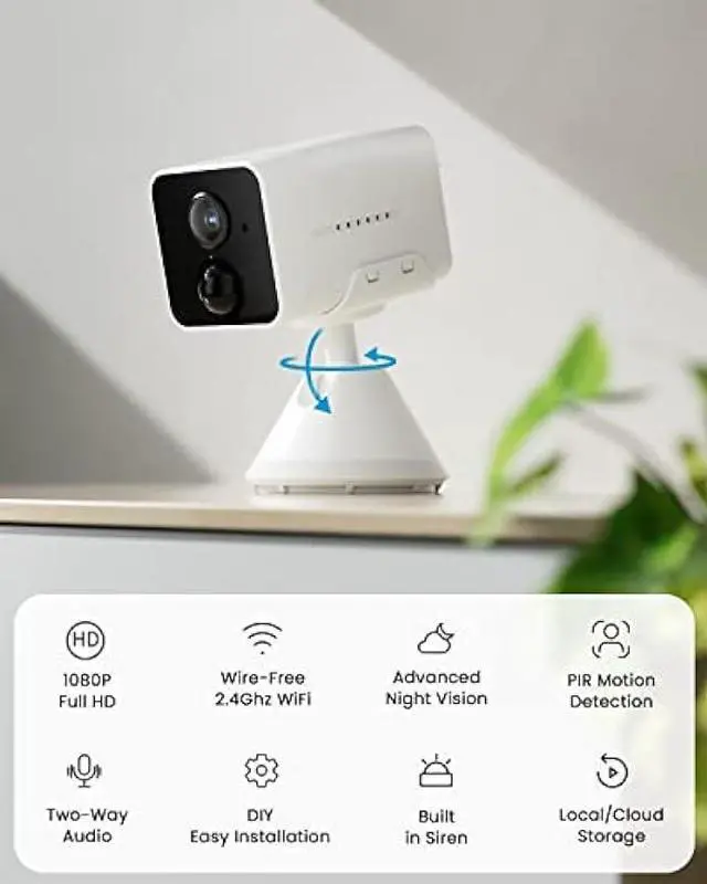 Alt view image 2 of 6 - ieGeek Security Camera Indoor Wireless 1080P Wire-Free Portable Indoor Camera for Home Security with Human Detection,Two-Way Audio, Siren and APP Alert,30ft Clear Night Vision, Cloud/SD