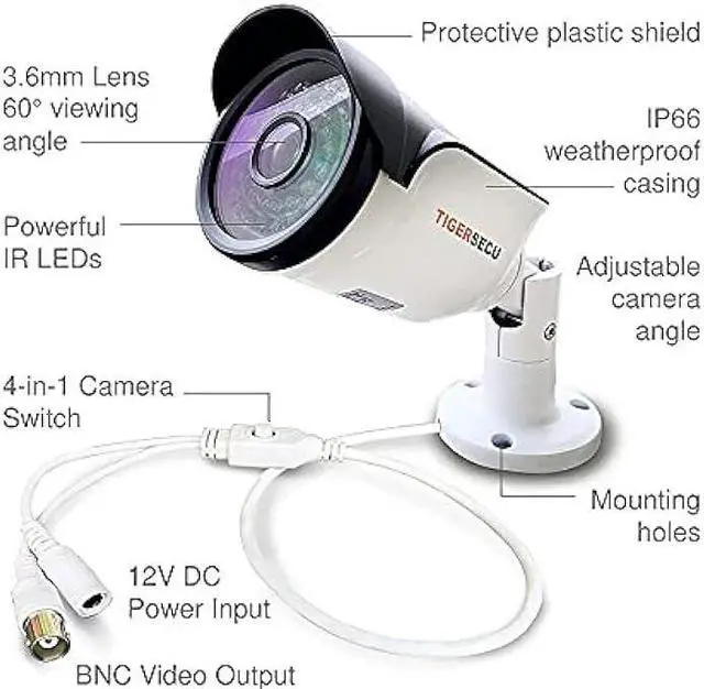 Alt view image 2 of 7 - TIGERSECU Super HD 1080P Hybrid 4-in-1 Security Camera with OSD Switch, for TVI/CVI/AHD/D1 DVR, Weatherproof for Indoor/Outdoor Use (Power Supply and Coaxial Cable Sold Separately)