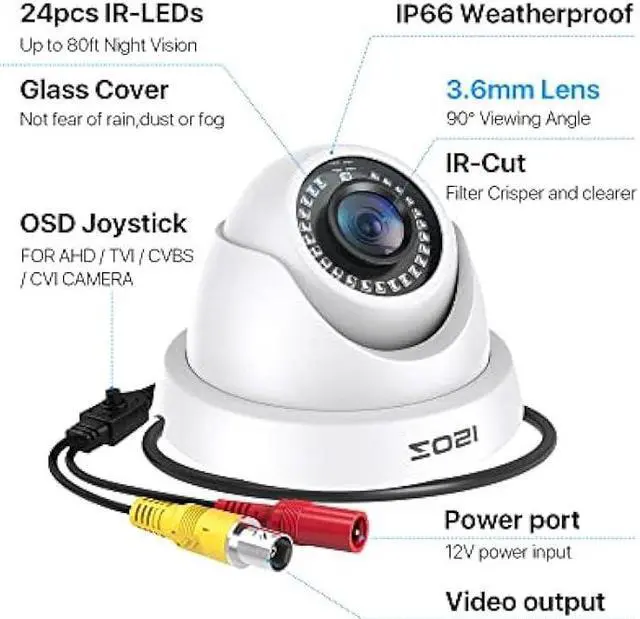 Alt view image 2 of 6 - ZOSI 2MP 1920TVL Hybrid 4 in 1 TVI CVI AHD CVBS Security Camera,1080P HD Weatherproof Outdoor Indoor Surveillance Cam,Night Vision,For 960H,720P,1080P,5MP,4K analog DVR - White