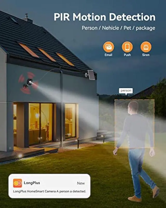 Alt view image 5 of 6 - LongPlus Security Cameras Wireless Outdoor with Solar Panel,Solar Camera for Home Security,1080P Color Night Vision Outdoor Wireless Camera, PIR Human Detection Notification Push,Spotlight,2-Way Talk