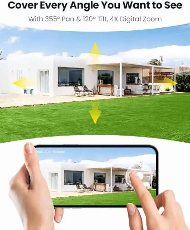 Alt view image 3 of 6 - ieGeek Security Cameras Wireless Outdoor, 2K WiFi Camera for Home Surveillance, 360 PTZ Battery Powered Cam with Solar Panel, 3MP Color Night Vision, PIR Motion Sensor, 2-Way Audio, Works with Alexa