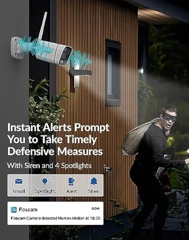 Alt view image 4 of 6 - FOSCAM 5MP 3K Security Camera Outdoor, V5P 5G/2.4GHz WiFi Camera for Home Security, Two Way Audio, 66ft Color Night Vision, FOV 110°, Work with Alexa
