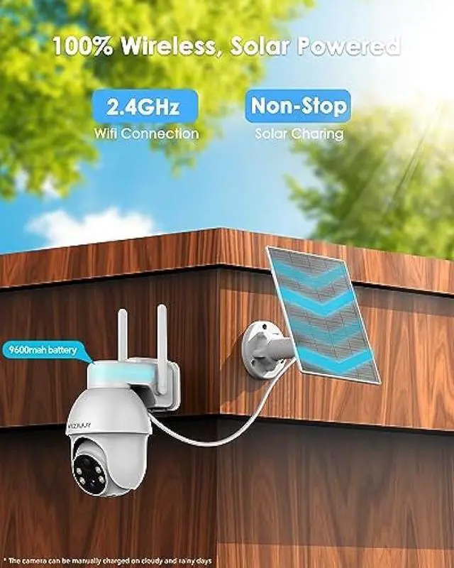 Alt view image 5 of 6 - VIZIUUY 5MP Solar Security Camera Outdoor, Wireless Battery Powered Security Camera with 360°View, Pan and Tilt, Color Night Vision with Floodlight,PIR Human Detection,Compatible with Alexa
